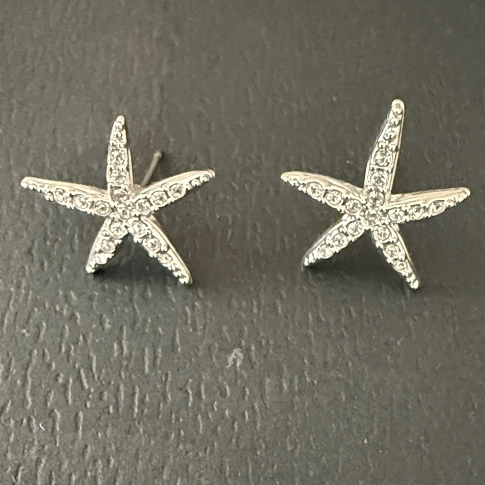 Swarovski Starfish Pierced Silver Earrings with Crystals
